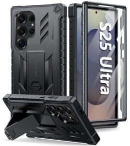 FNTCASE for Samsung Galaxy S25-Ultra Case: Military Grade Drop Proof Protection Mobile Cover with Kickstand | Matte Textured Rugged Shockproof TPU | Protective Sturdy Phone Case 6.9 Inch Black
