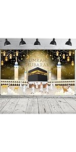 Umrah Mubarak Banner, Extra Large Fabric Ramadan Kareem Backdrop for Decorations, 72 x 44 Inch St...