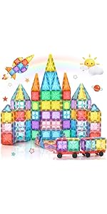 Lovchil Magnetic Building Blocks 61PCS Magnetic Tiles Set for Kids Preschool Construction Educati...
