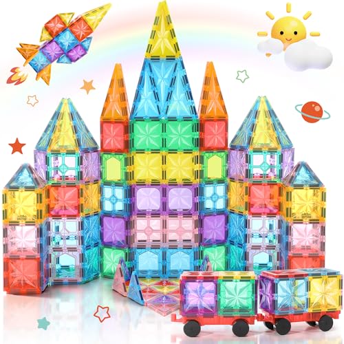 Lovchil Magnetic Building Blocks 61PCS Magnetic Tiles Set for Kids Preschool Construction Educational Toys for 3 Years Old Boys and Girls for 4 5 6 7 8 Toddlers
