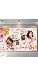 Personalised Happy Birthday Backdrop Background Banner Pink Flower Butterfly Poster Fabric Party ...