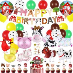 Farm Animal Birthday Party Decorations - Animals Decoration Balloons Walking Dog Duck Chicken Horse Balloon Cake Toppers Tattoo Sticker