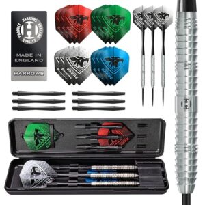 Harrows Sabre 90% Tungsten Steel Tip Darts Set I 21g to 26g All Weights Available I Huge 24pcs Bundle with Spare Shafts