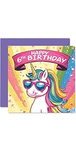 6th Birthday Card - Cool Unicorn Sunglasses - Unicorn Birthday Card for 6 Year Old Girl, Age 6 Bi...