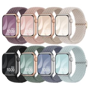 Superuper 8 Pack Braided Solo Loop Compatible for Apple Watch Straps 40mm 41mm 46mm 45mm 40mm 44mm 42mm 38mm 49mm for Women Men