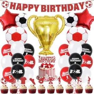 Football Birthday Decorations Cake Topper - Soccer Party Supplies Foil Balloons Cupcake Toppers Happy Birthday Banner for Boys
