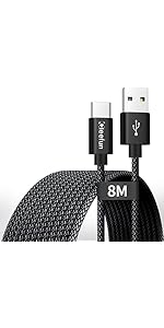 CLEEFUN 8m/26ft Extra Long USB C Cable, Durable Nylon Braided USB-A to Type-C Fast Charging Charg...
