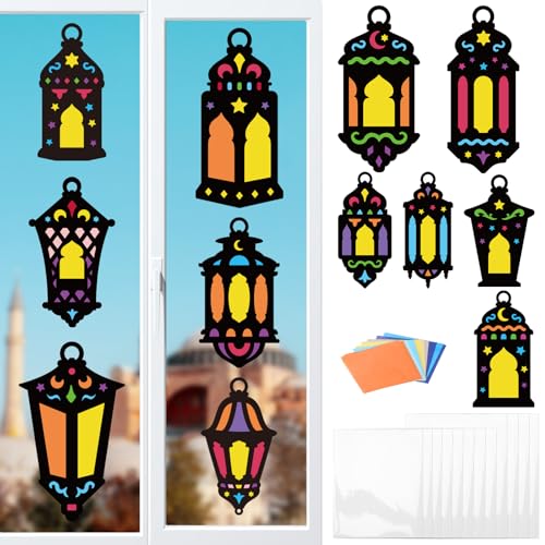 ANNERSAT 12pcs Ramadan Eid Stained Glass Crafts for Kids