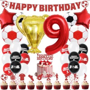 Football 9th Birthday Party Decorations - Soccer Cake Topper Balloons Happy Birthday Banner Party Supplies for Boys