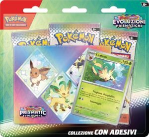 Pokémon TCG: Leafeon Scarlet and Violet Expansion Sticker Collection - Prismatic Evolutions (one Holographic Promo Card and Three Expansion Packs)