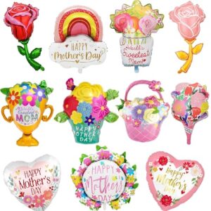 Mothers Day Decorations Party Balloons - 11Pieces Happy Mother's Day Floral Mylar Foil Balloon Party Supplies