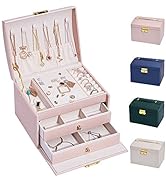hombrima 3 Layers Travel Jewelry Box, Jewelry Storage Organizer Cases with 2 Drawers and Lock for...