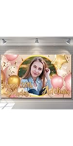 Happy Birthday Backdrop Background Banner Personalised Rose Gold Sign Poster Fabric Glitter Cloth...