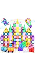 Lovchil 102PCS Magnetic Tiles Toys Sets, Magnetic Building Blocks for Kids, Construction Educatio...