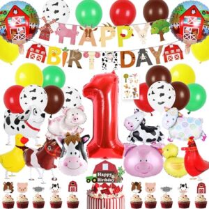Farm Animal 1st Party Decorations - Animals Decoration Balloons Walking Dog Duck Chicken Horse Number 1 Foil Balloon Cake Toppers