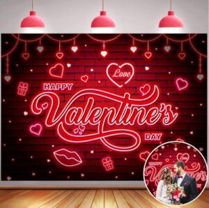 Happy Valentine's Day Backdrop 6x4FT Red Neon Valentines Photography Background Valentines Theme Selfile Wall Decorations Supplies