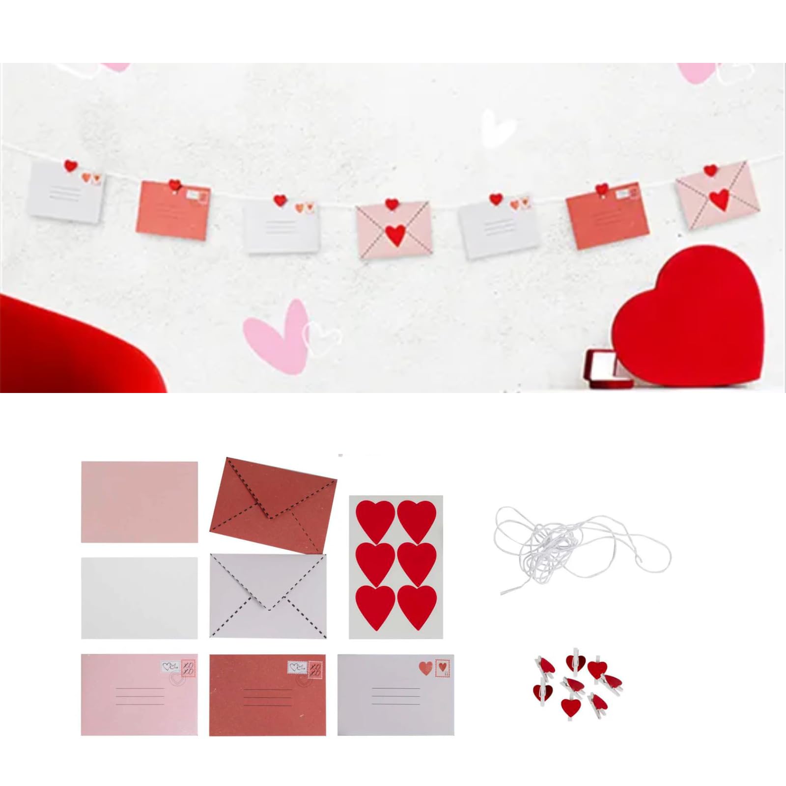 Valentines Decorations Set - Love Note Bunting Includes 1.5m with Twine