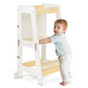 Youyijia 3-in-1 Toddler Learning Tower Kids Step Stool & Mini Desk with Safety Rail