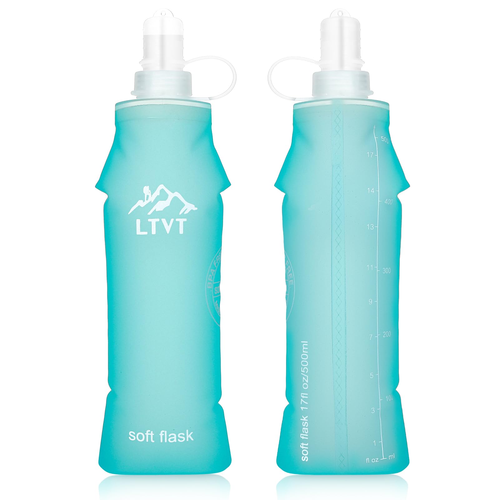 Meng Jiaran 2 Pack Soft Flask 500ml Running Water Bottle Collapsible Water Bottles Reusable Handheld Water Bottle Running Lightweight Running Water Pouch for Hiking Cycling Climbing Maratho