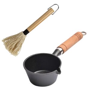 SANTUO Mini Saucepan Cast Iron Sauce Pot and BBQ Mop Brush Set for Grilling BBQ Basting Set with Saucepan and Brush Barbecue Accessories Meat Smoker Accessories