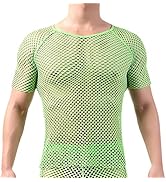 Men's Short Sleeve Fishnet Tank Top Mesh Muscle Tee T-Shirt Slim Fitted Workout See Through Clubw...
