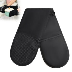 Double Oven Gloves Heat Resistant Oven Glove Non Slip Silicone BBQ Oven Mittens Machine Washable Gloves-Oven Mitts for Home Kitchen Cooking Baking Grilling