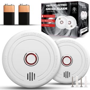 2Pcs Optical Smoke Alarms For Home with 10 Year Life and 5 Year Battery Life