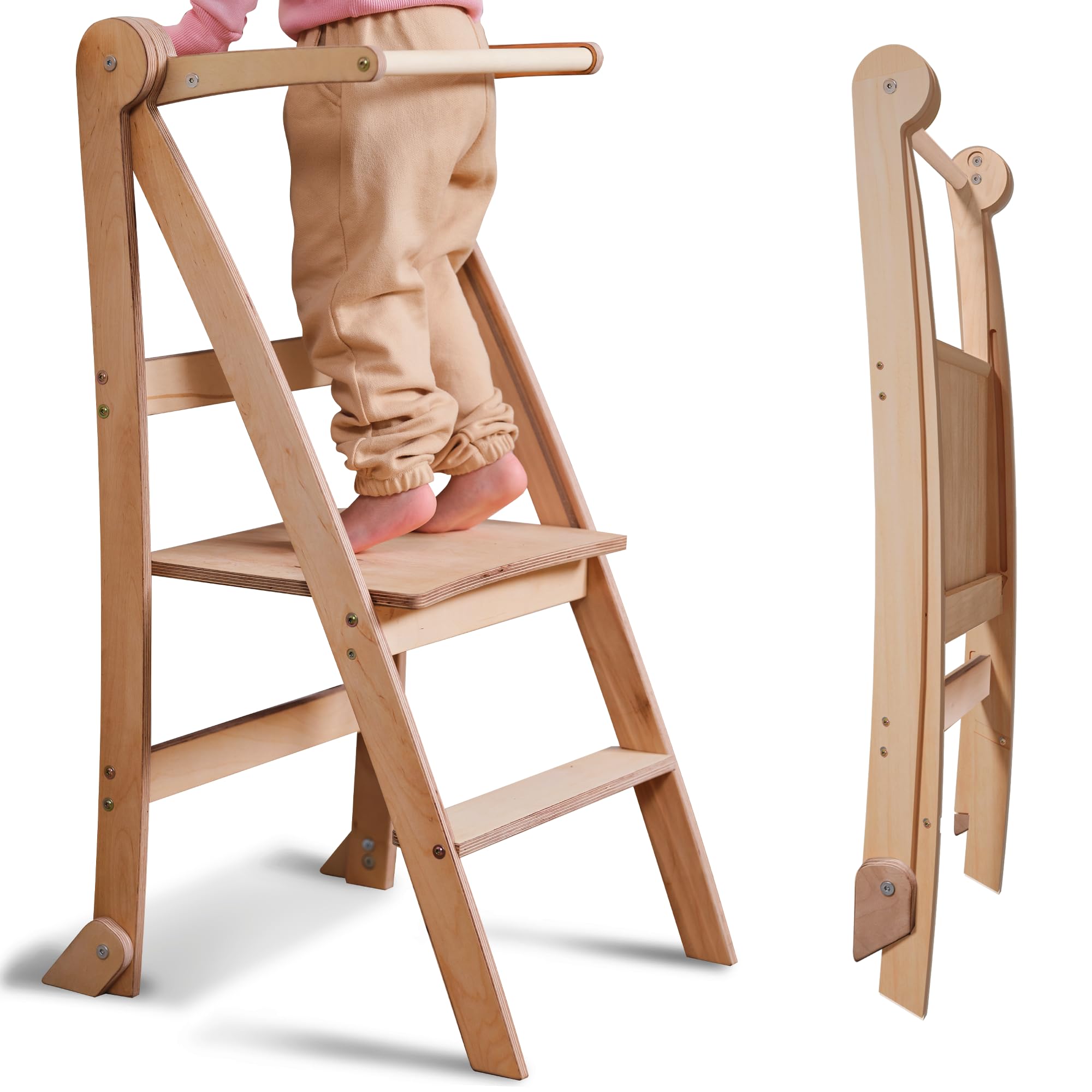 Wooden Montessori Learning Tower Space-Saving: Foldable Learning Tower