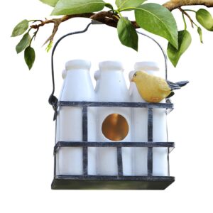 Resin Hangable Bird House - Milk Bottle Design Bird House | Garden Bird House | Decorative Hangable Bird Nest | Bird Houses for Outside | Milk Bottle Shape Bird Houses for Outside