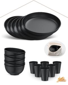 HOMGEN Plastic Plates and Bowls Set - 18 PCS Unbreakable Tableware Set with Storage Bag - Reusable Plates Bowls Cups - Microwave & Dishwasher Safe Dinner Plates - Picnic Dinnerware Service for 6
