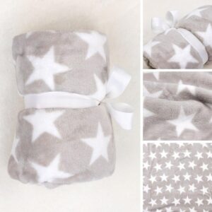 E&A Distribution Limited Baby Blanket Fleece 75x100 cm Kids Baby Blanket Newborn Gifts Cosy Soft Plush Blanket Bed Blanket for Baby Boy & Girl - Grey Stars Desig
