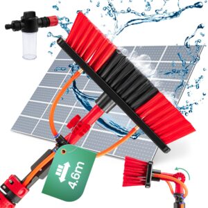 Hortensus Telescopic Brush - 4.6m - Extendable Water-Fed Cleaning Pole with Adjustable Angle & Soap Dispenser - Universal Hose Connector for Solar Panels