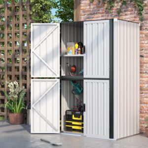 UNIONLINE Outdoor Tall Storage Garden Cabinet Shed with Adjustable Shelves | Weatherproof Outside Cupboard | Metal Garage Storage| 117x76x117cm| White