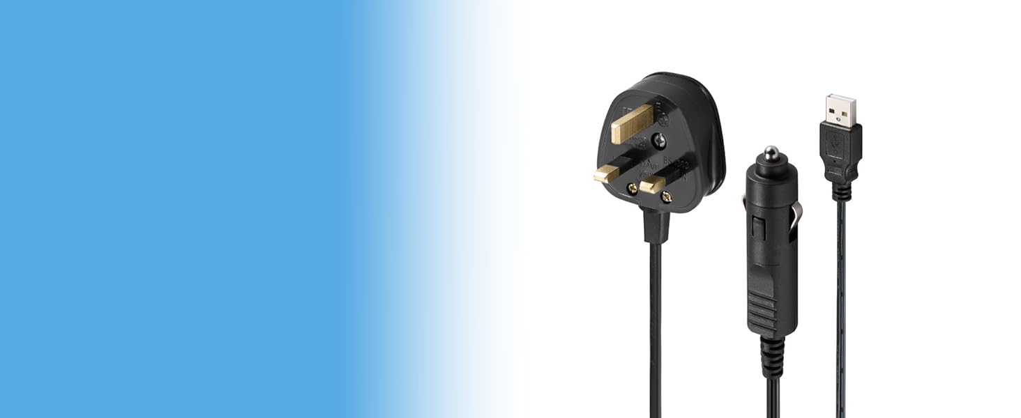 3-Pin Wall Plug, 12v Car Plug , USB-A adaptors