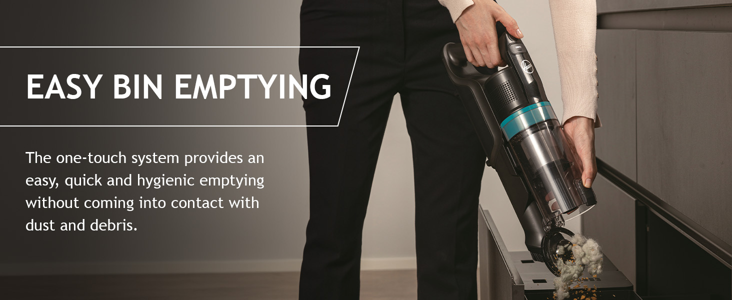 hoover vacuum cordless stick cleaner easy bin emptying avoid contact with dust dirt hygenic
