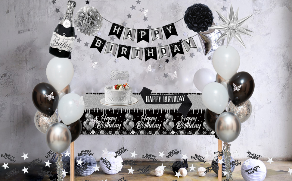 black and white birthday decorations