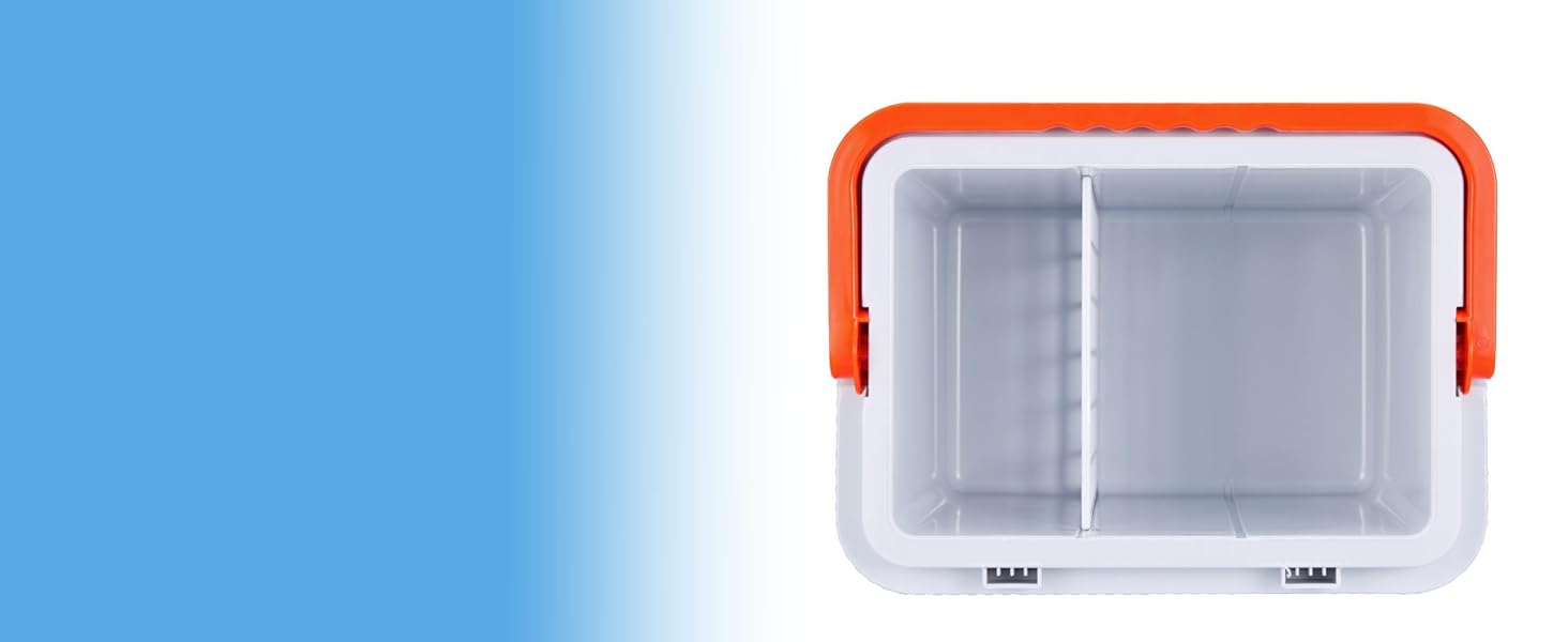 Birds-Eye view of compartments within cooler box