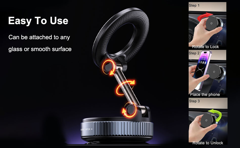 360° Rotating Adjustable and Foldable Vacuum Adsorption Car Phone Mount