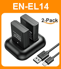 Replacement Batteries and Dual Charger for Nikon EN-EL14