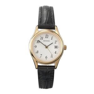 Sekonda Womens 27mm Robinson Analogue 3 Hand Classic Quartz Watch Gold Case with White Dial Date Window and Black Leather Strap 30m Water Resista