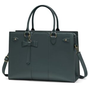 RAINSMORE Laptop Bags for Women PU Leather Work Bags for Women Tote Bag Large Handbag Shoulder Bag for Office Bussiness 15.6 Inch Dark Gree