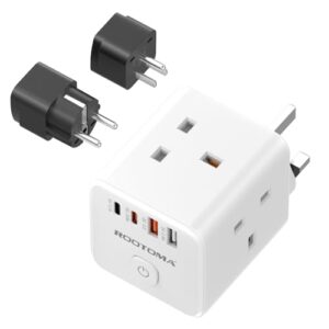 UK to European & US Plug Adapter with 4 Fast Charging USB (QC3.0/PD20W) Compact Cube Universal Travel Adapter for Germany