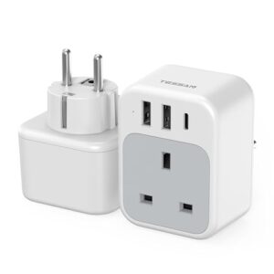TESSAN UK to European Plug Adapter 2 Pack