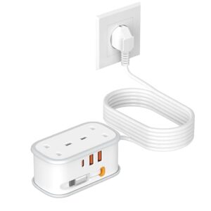 UK to European Plug Adapter with 1.5M Extension Cable