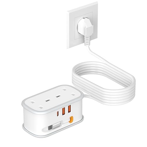 UK to European Plug Adapter with 1.5M Extension Cable