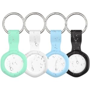 Air Tag Tracker with Waterproof Case-4 Pack White (4-color Silicon Case)