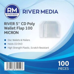 100 RIVERMEDIA Premium Seamless 100 Micron CD/DVD Disc Wallets with Flap 18018 (Plastic Envelope for CD/DVD Storage) – Durable Disc Sleeves for 1 Disc
