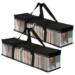 Amexo Transparent DVD Storage Bag Portable CD Collection Bag Sturdy Media Case Organizer Bag with Handles Water Resistant CD Holder Case with Zipper for Albums DVDs CDs Video Games Books (2)