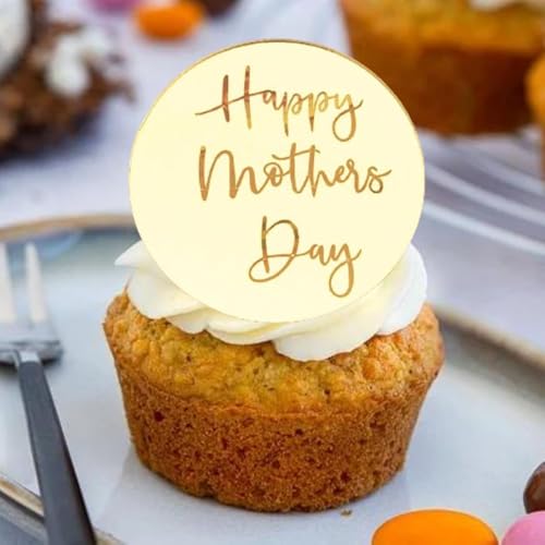 6x Mother's Day Acrylic Cupcake Toppers - Gold Acrylic Cake Decoration by 3 Little Desserts (Style 11 Gold)