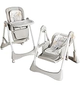Nine point nine PU Leather Highchair, Foldable Convertible Baby Feeding Dining Chair with 6 Heigh...
